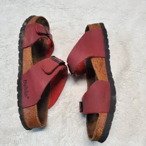 Birkenstock Betula Red Leather Casual Strap Slip On Unisex Sandal Men 6 Women 8