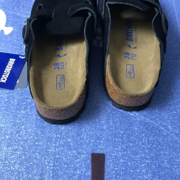 Birkenstock Boston Black Mules with Cork Footbed - Narrow