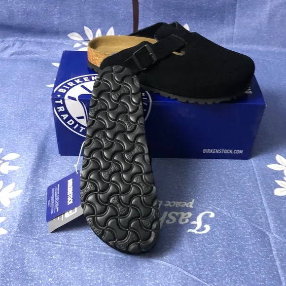 Birkenstock Boston Black Mules with Cork Footbed - Narrow