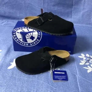 Birkenstock Boston Black Mules with Cork Footbed - Narrow