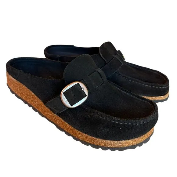 Birkenstock Buckley Black Suede Buckle Cork Sole Clogs size EU 36 Us size 5-5.5