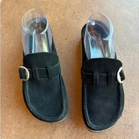 Birkenstock Buckley Black Suede Buckle Cork Sole Clogs size EU 36 Us size 5-5.5