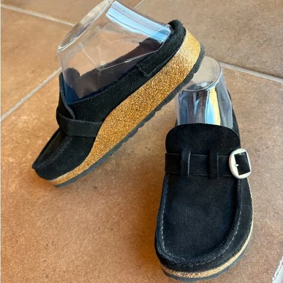 Birkenstock Buckley Black Suede Buckle Cork Sole Clogs size EU 36 Us size 5-5.5