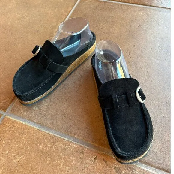 Birkenstock Buckley Black Suede Buckle Cork Sole Clogs size EU 36 Us size 5-5.5