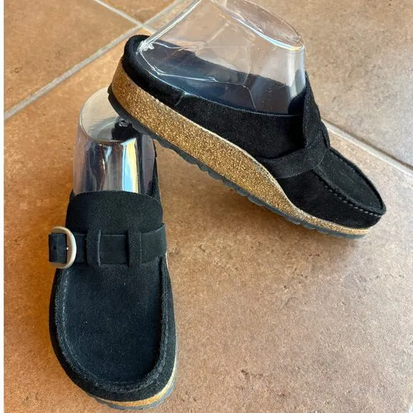 Birkenstock Buckley Black Suede Buckle Cork Sole Clogs size EU 36 Us size 5-5.5