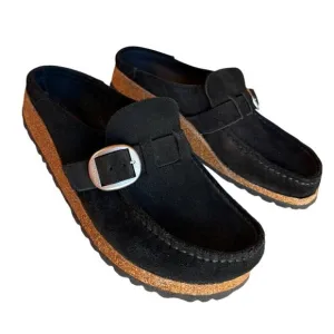 Birkenstock Buckley Black Suede Buckle Cork Sole Clogs size EU 36 Us size 5-5.5