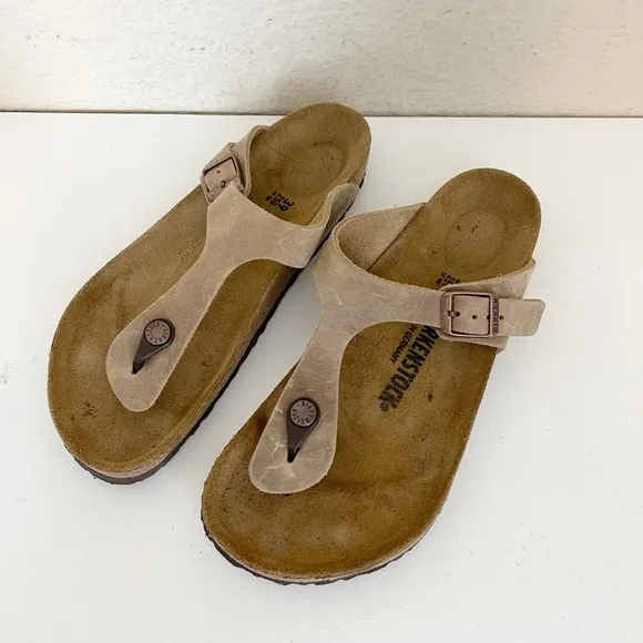 Birkenstock Gizeh Brown Leather T Strap Sandals Sz 39/8 hippie boho festival