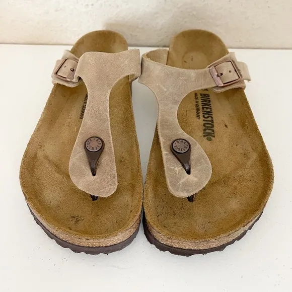 Birkenstock Gizeh Brown Leather T Strap Sandals Sz 39/8 hippie boho festival
