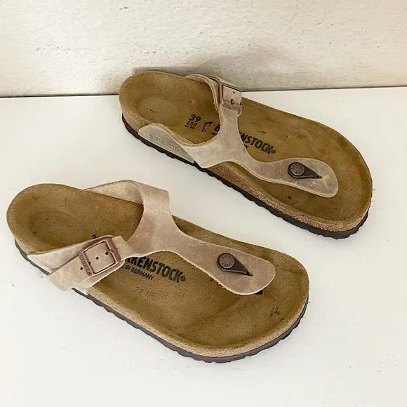 Birkenstock Gizeh Brown Leather T Strap Sandals Sz 39/8 hippie boho festival