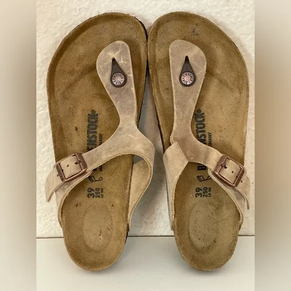 Birkenstock Gizeh Brown Leather T Strap Sandals Sz 39/8 hippie boho festival