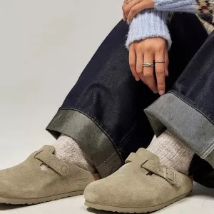 Birkenstock Men's Khaki Suede Boston Clogs