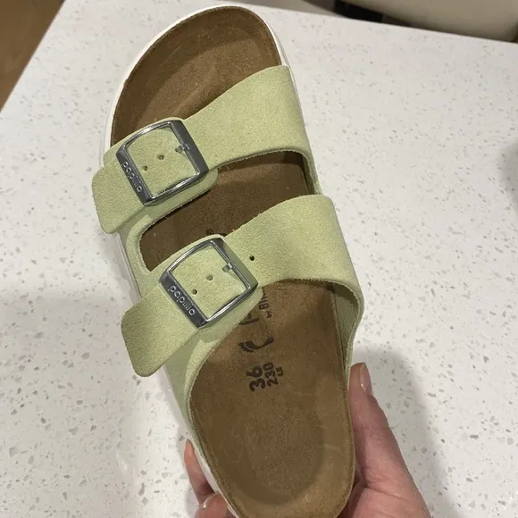 Birkenstock Papillio Arizona Chunky Suede Leather Faded Lime shoes.