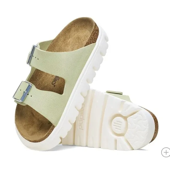 Birkenstock Papillio Arizona Chunky Suede Leather Faded Lime shoes.