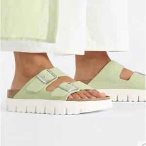Birkenstock Papillio Arizona Chunky Suede Leather Faded Lime shoes.