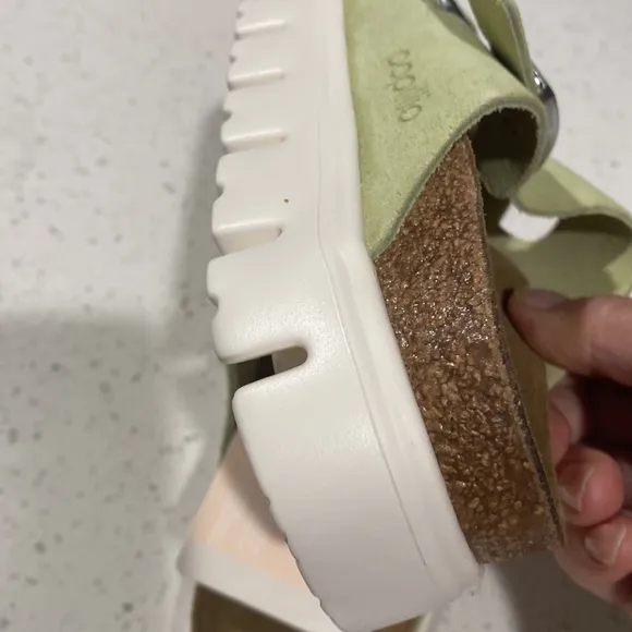 Birkenstock Papillio Arizona Chunky Suede Leather Faded Lime shoes.
