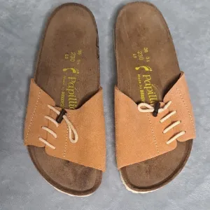 Birkenstock Papillio Masai Tan Suede Drawstring Slide Sandals Women EU 36 US 5