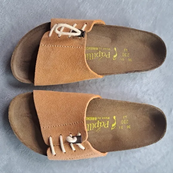 Birkenstock Papillio Masai Tan Suede Drawstring Slide Sandals Women EU 36 US 5