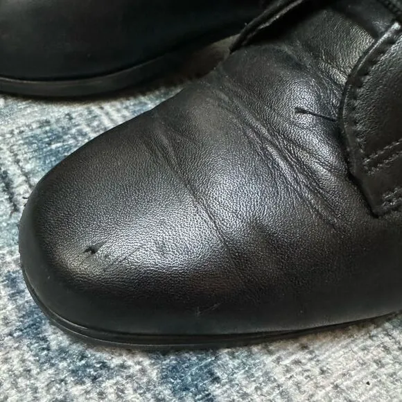 Black Leather Lace Up Chunk Heel Combat Boots Size 6.5 Vintage