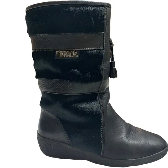 Black Tecnica winter boots size 38 size 7 made in italy sherling lined