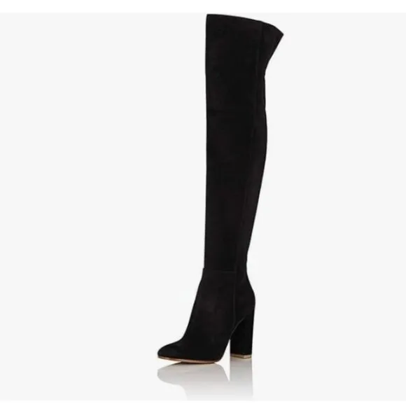 Black Women Over The Knee Chunky High Heels Stretch Thigh High Zipper Long Boot