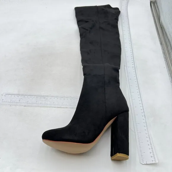Black Women Over The Knee Chunky High Heels Stretch Thigh High Zipper Long Boot