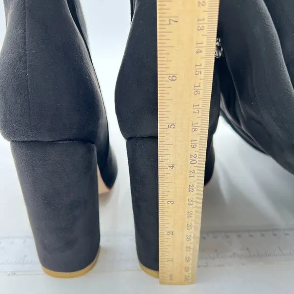 Black Women Over The Knee Chunky High Heels Stretch Thigh High Zipper Long Boot