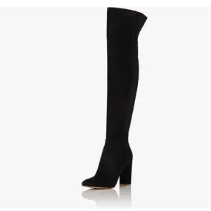 Black Women Over The Knee Chunky High Heels Stretch Thigh High Zipper Long Boot