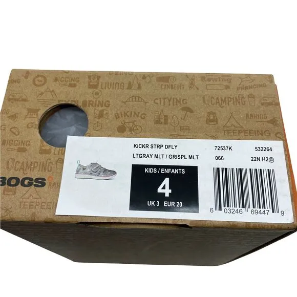 Bogs Shoes Dragonfly Puddles Unisex Kids Kicker Strap 72537K-066 Gray Slip On 4