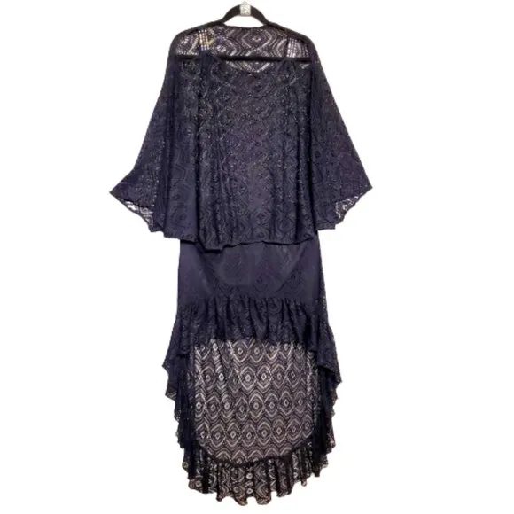 Boho Layered Fishnet High/Low Maxi Skirt. One Size