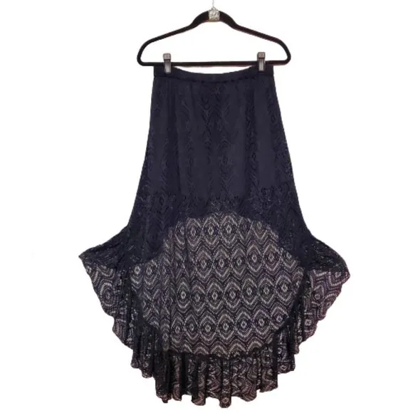Boho Layered Fishnet High/Low Maxi Skirt. One Size