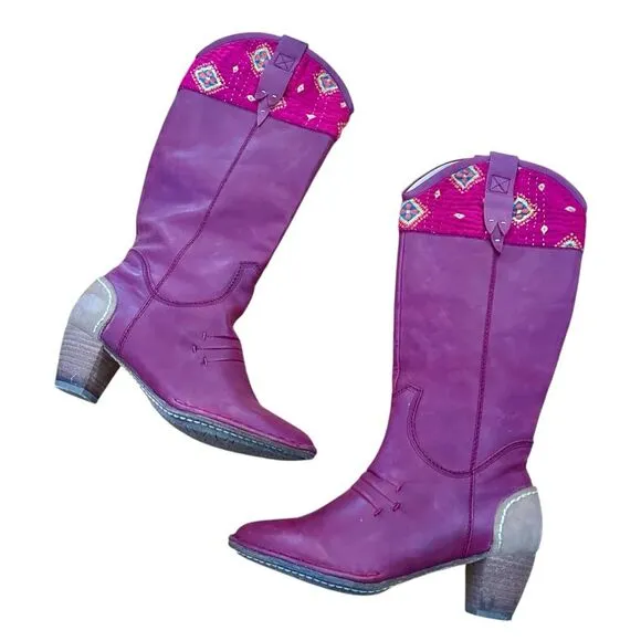 Boho Terra Plana Lagenlook Soft Surroundings Leather Western Boots - Purple, 7