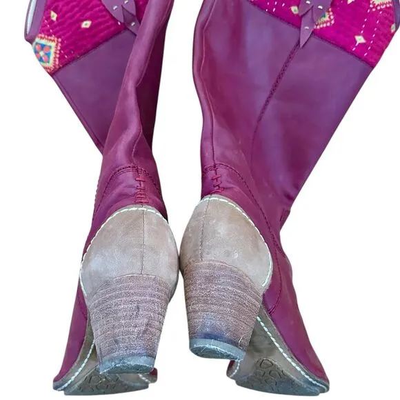 Boho Terra Plana Lagenlook Soft Surroundings Leather Western Boots - Purple, 7
