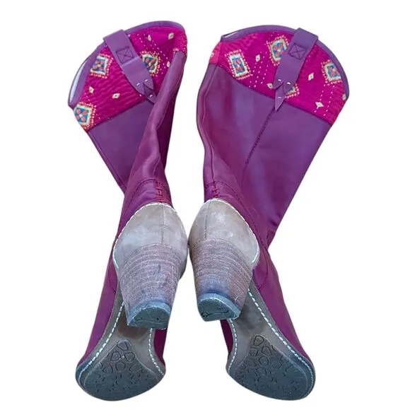 Boho Terra Plana Lagenlook Soft Surroundings Leather Western Boots - Purple, 7