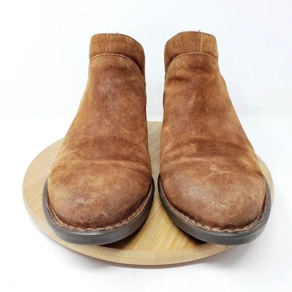 Born Boots Womens 8 Brown Suede Western Bootie Boho Low Ankle Shari Zip Shoes