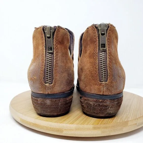 Born Boots Womens 8 Brown Suede Western Bootie Boho Low Ankle Shari Zip Shoes