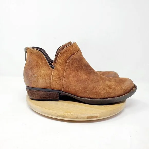 Born Boots Womens 8 Brown Suede Western Bootie Boho Low Ankle Shari Zip Shoes