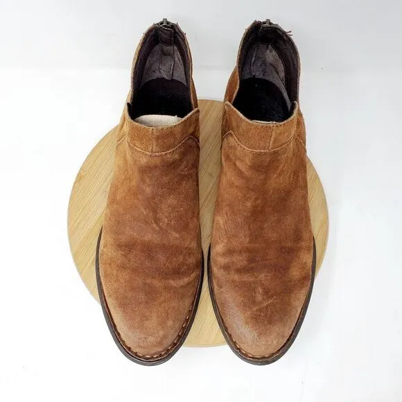 Born Boots Womens 8 Brown Suede Western Bootie Boho Low Ankle Shari Zip Shoes