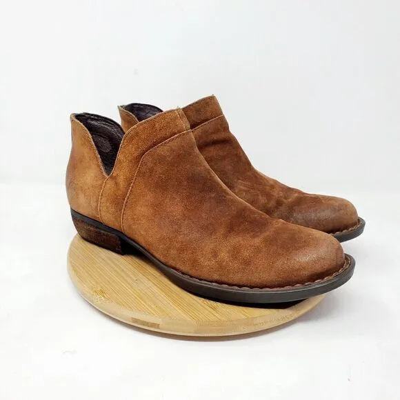 Born Boots Womens 8 Brown Suede Western Bootie Boho Low Ankle Shari Zip Shoes