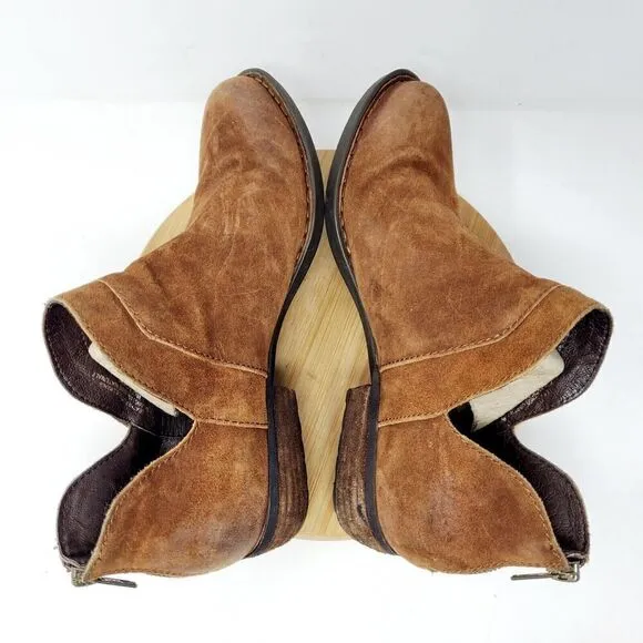 Born Boots Womens 8 Brown Suede Western Bootie Boho Low Ankle Shari Zip Shoes