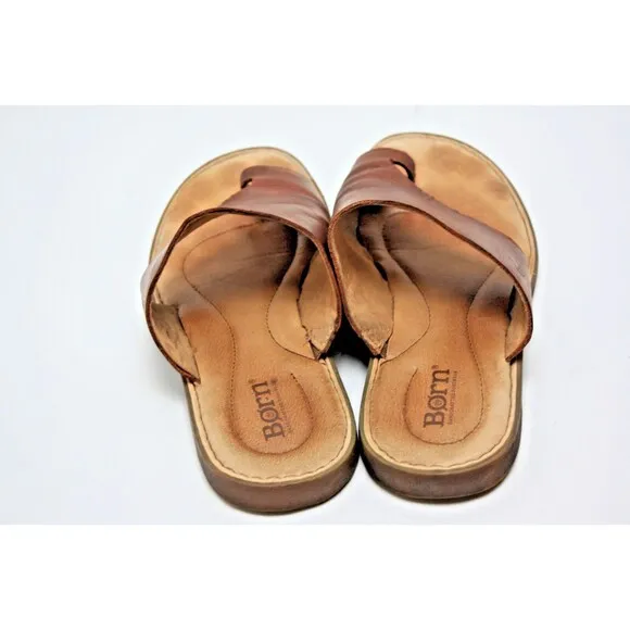 Born Hinti Slides Womens Size 8M Brown Sandal Slides Slip On Toe Loop Flats
