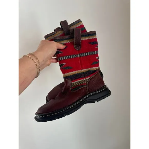 BORN Leather Wool Aztec Tapestry Western Print Boho Boots. 36