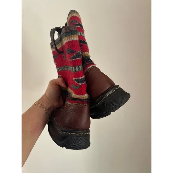 BORN Leather Wool Aztec Tapestry Western Print Boho Boots. 36