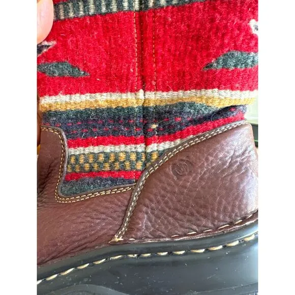BORN Leather Wool Aztec Tapestry Western Print Boho Boots. 36