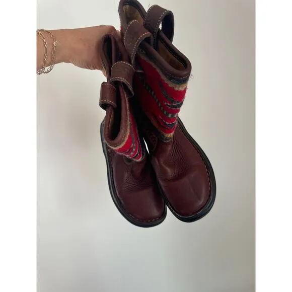 BORN Leather Wool Aztec Tapestry Western Print Boho Boots. 36