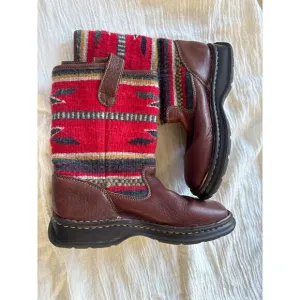 BORN Leather Wool Aztec Tapestry Western Print Boho Boots. 36