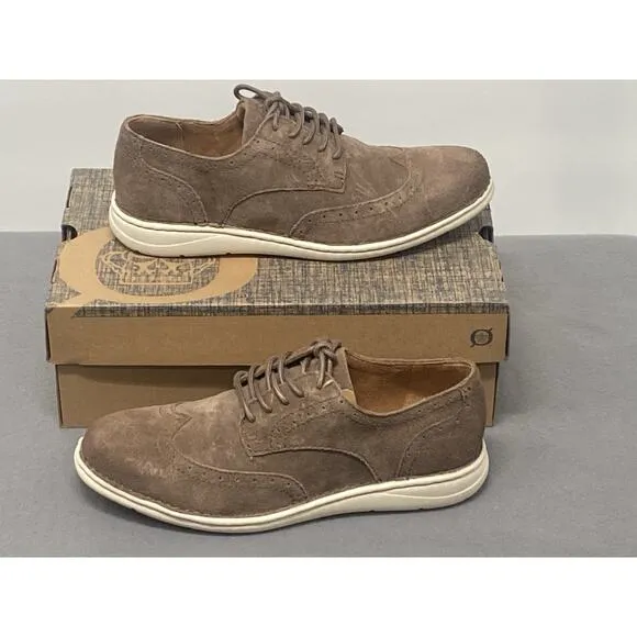 Born Men’s Luke Wingtip Oxford Shoes Size 9 Distressed Suede Leather Taupe