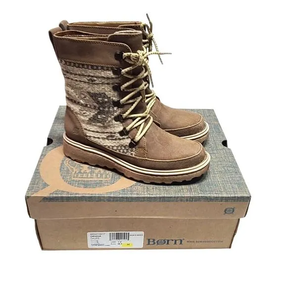 Born Oriana taupe birch fabric combo boots women's size 7.5