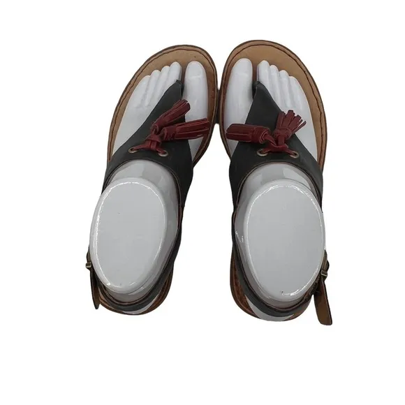 Born St Joe Boho Blue Red Tassel Leather Sandals Size 7 Women's