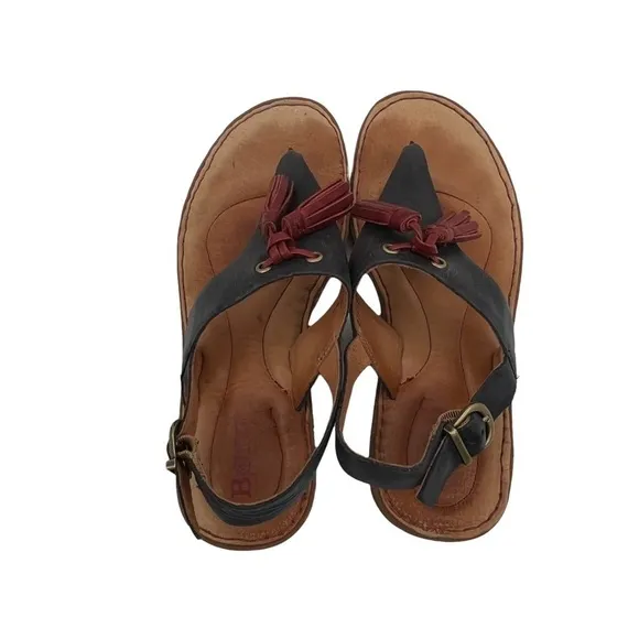 Born St Joe Boho Blue Red Tassel Leather Sandals Size 7 Women's