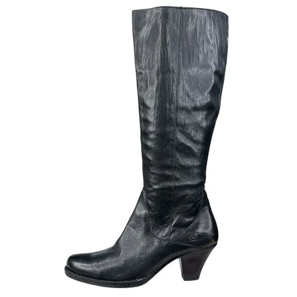 Born Women’s Black Leather Side Zip Riding Boot Size US 8.5